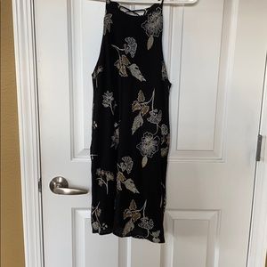 Black embroidered mini dress with lace up back